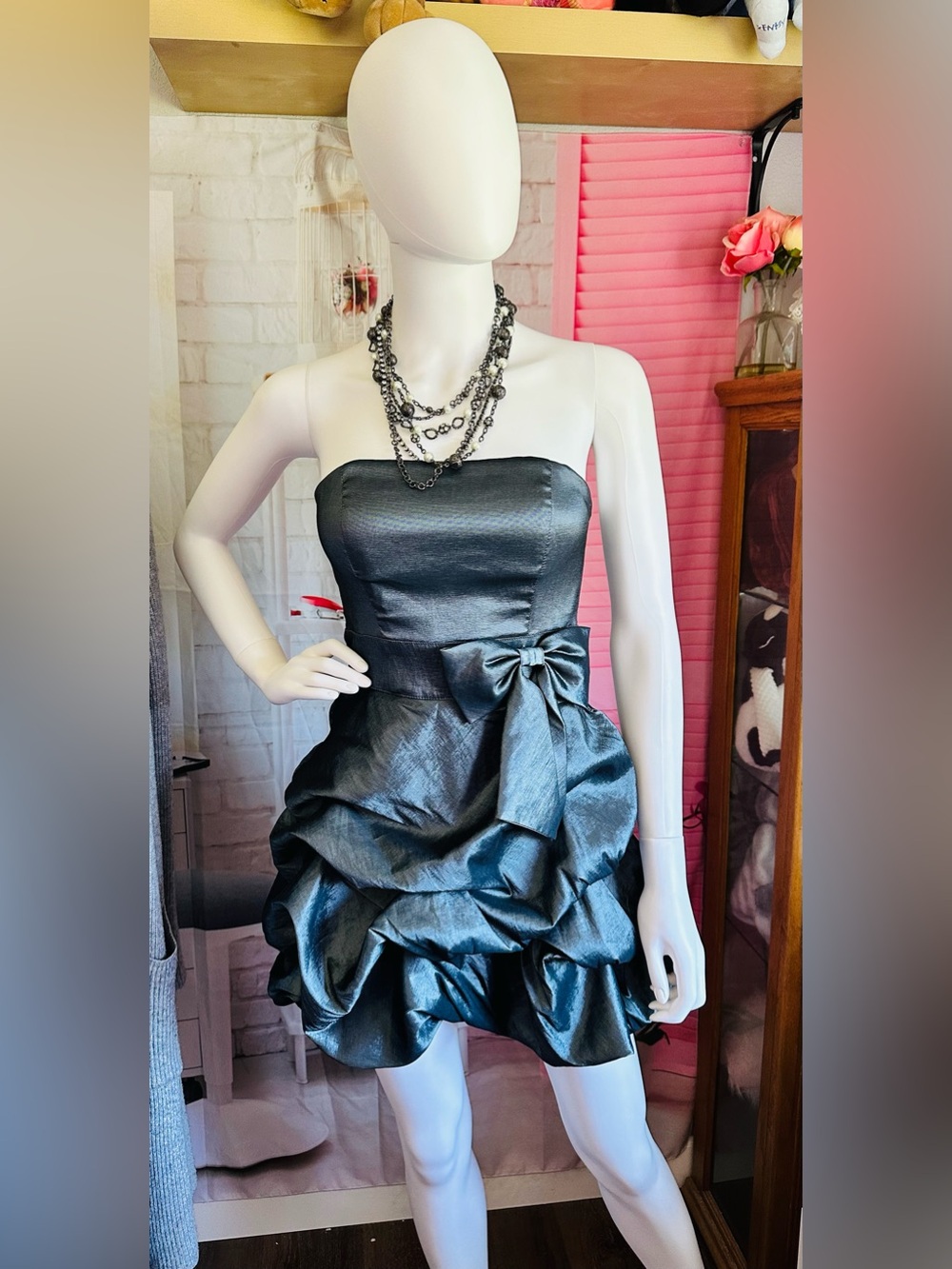 Vintage Y2K Masquerade Strapless Bubble Hem Prom Dress